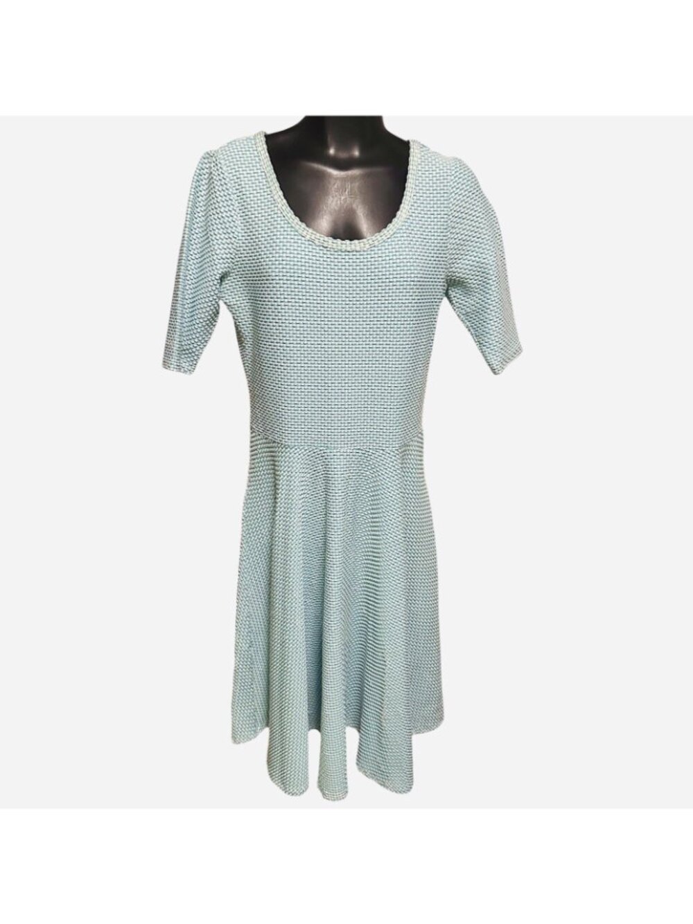 LuLaRoe Womens L Teal Geometric Dot Fit Flare Stretch Knee Length Dress